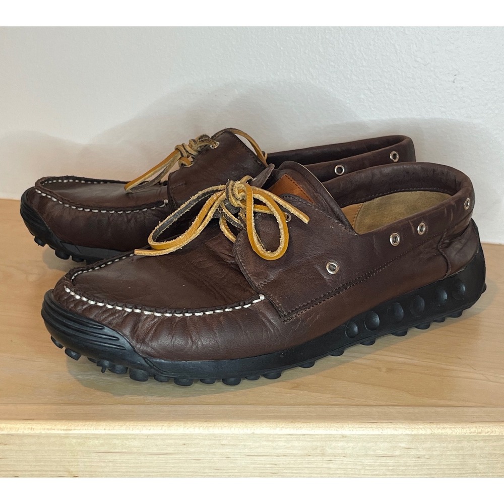 Ludwig Reiter Brown Leather‎ Driving Moccasin Boat Shoes Lace Comfort Sole EU 42